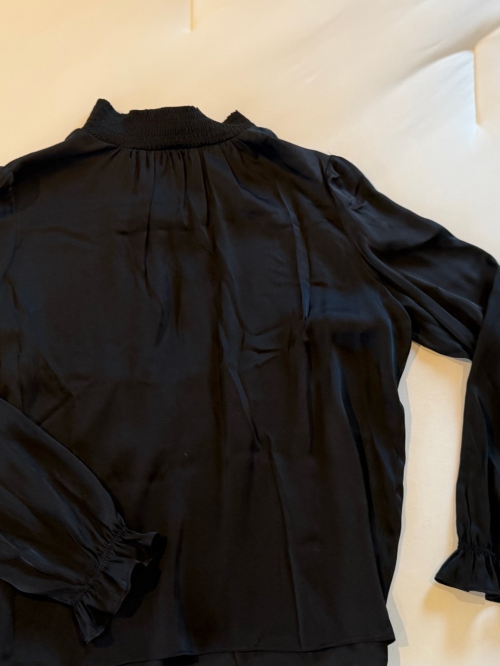 Tucker Black Silk Smocked Neck Blouse